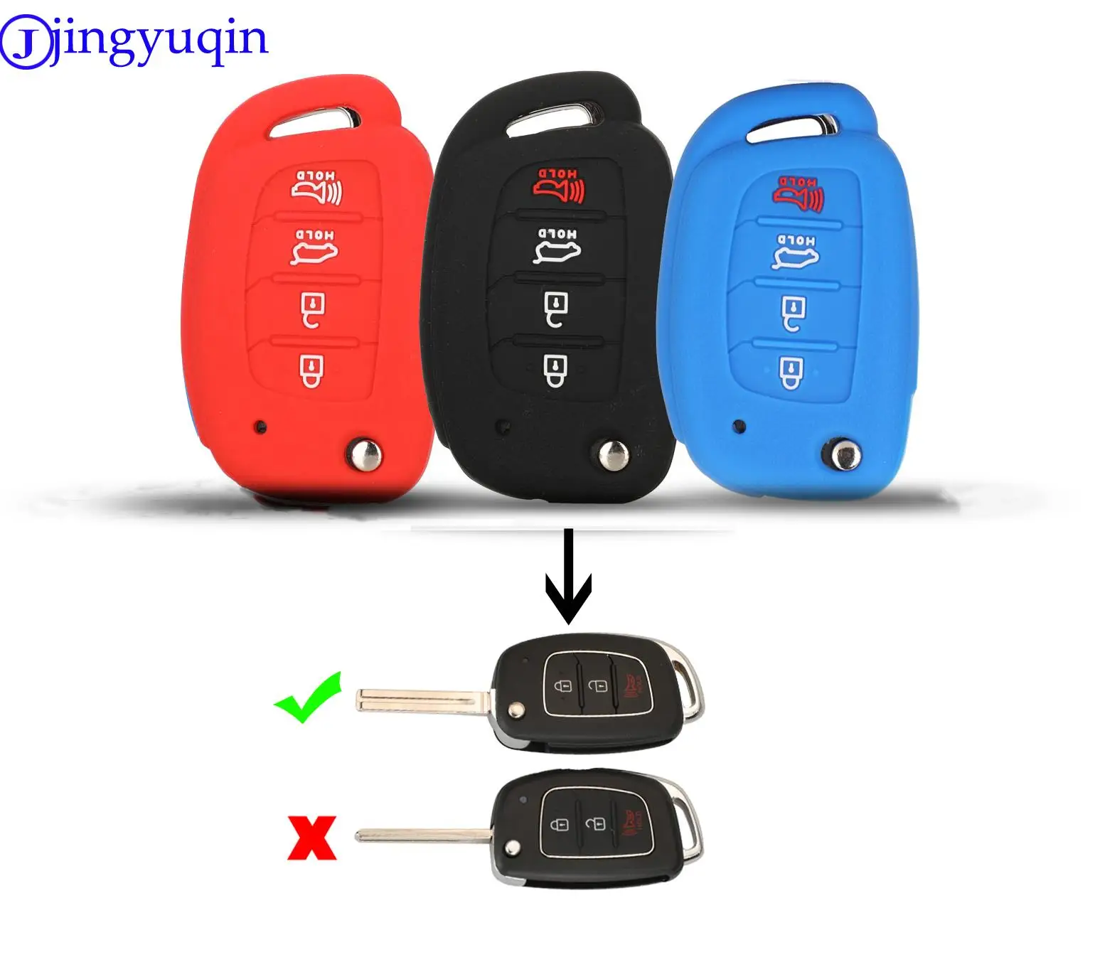 jingyuqin Silicone Remote Car Key Shell Case For Hyundai Solaris ix35 ix45 ELANTRA Santa Fe HB20 Verna 4 Buttons