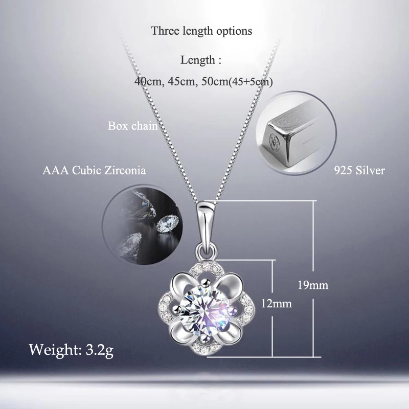 Nowe mody kwiaty na przyjęcie Rhinestone CZ wisiorki Neckalce 925 ze srebra wysokiej próby z cyrkonią Charm naszyjniki kobiety biżuteria prezent ślubny — zdjęcie 3