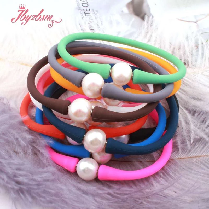 10mm Round 100% Real Freshwater Pearl Sport Casual Waterproof Silicone Bangle Bracelet XMAS Gift Yoga Balance Wrist Bracelet1Pcs view 3