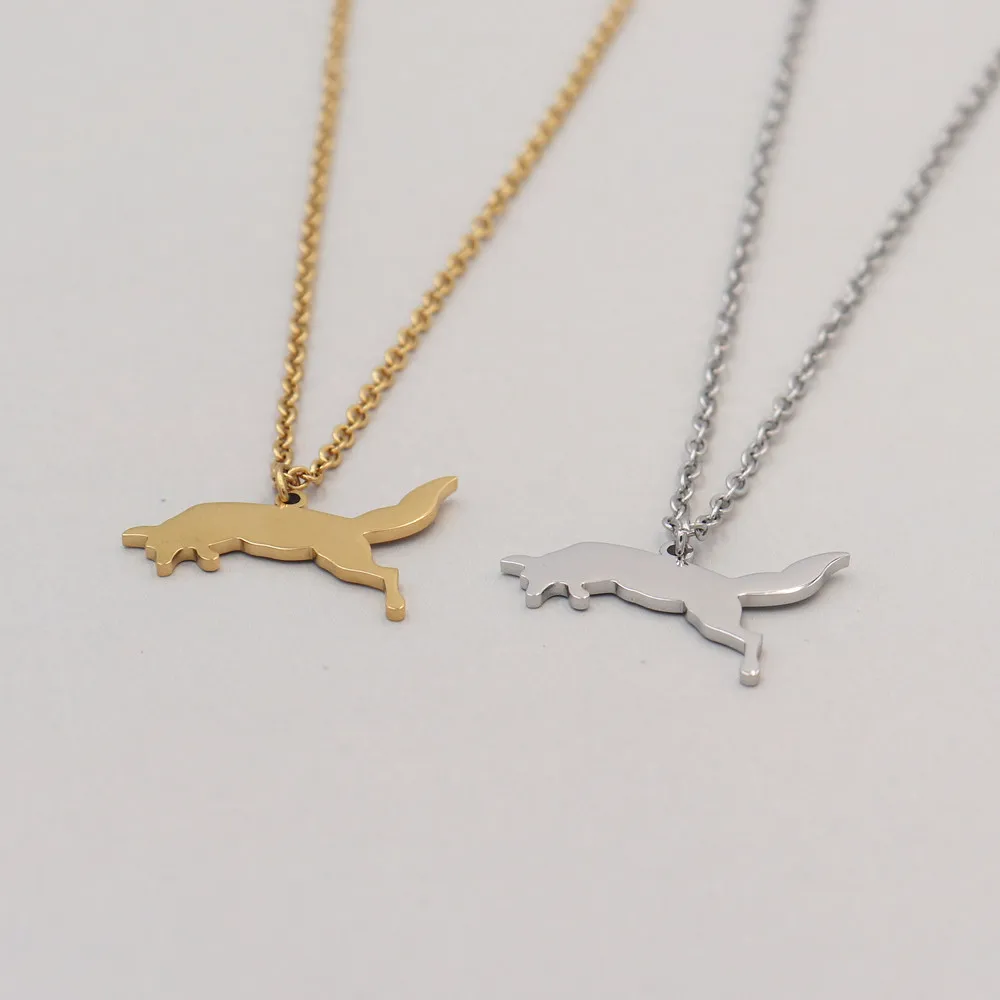 Jungle Jewelry Cute Fox Necklace for Women Girl Vintage Stainless Steel Animal Pendant Choker Necklace Best Birthday Gift