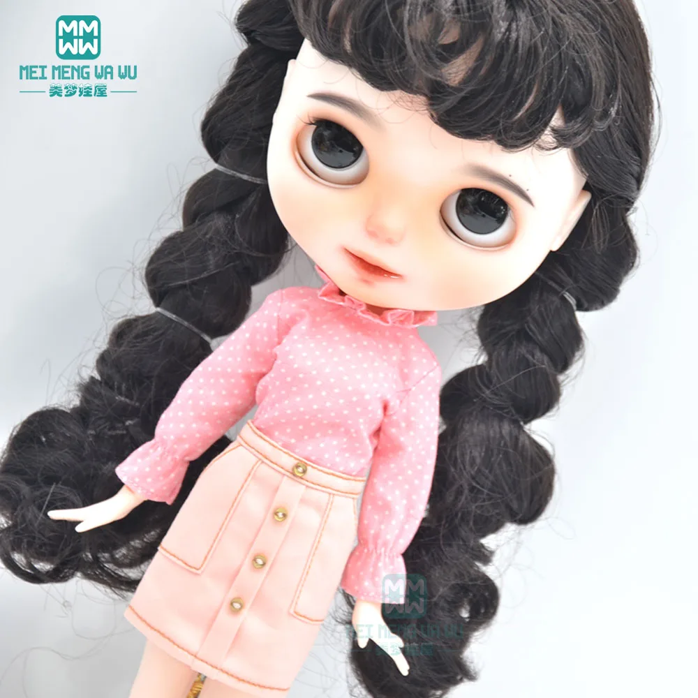 Blyth clothes fashion stand collar shirt, mini skirt, polka dot shirt for 28-30cm Azone 1/6 doll accessories