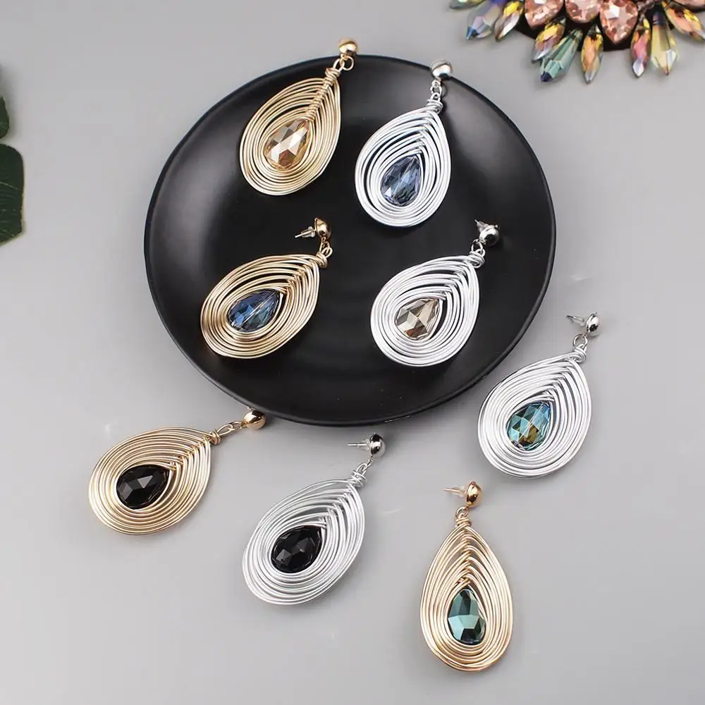 MANILAI Handmade Big Crystal Dangle Earrings For Women Fashion Gold Color Wire Helical Statement Earring Bohemia Jewelry