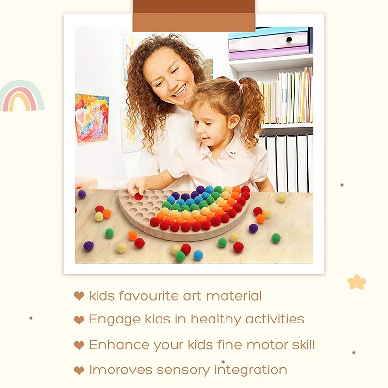 Let\'s Make 1Set Montessori Toys Wooden Rainbow Board Baby Color Sorting Sensory Toys Children Fine Motor Skills Education Toy