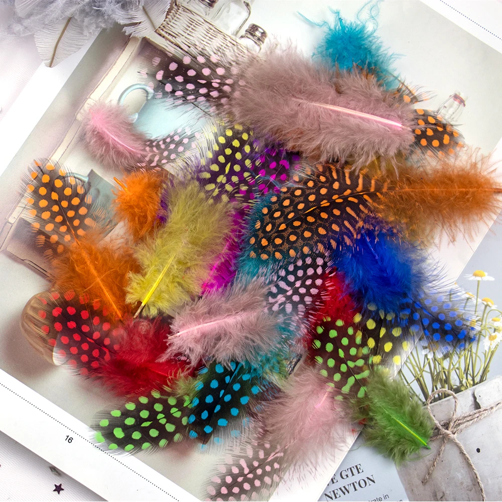 100pcs Natural Guinea Fowl Feathers Colored Pheasant Plumes for Crafts Jewelry Dream Catcher Decoration Party Plume Accessories