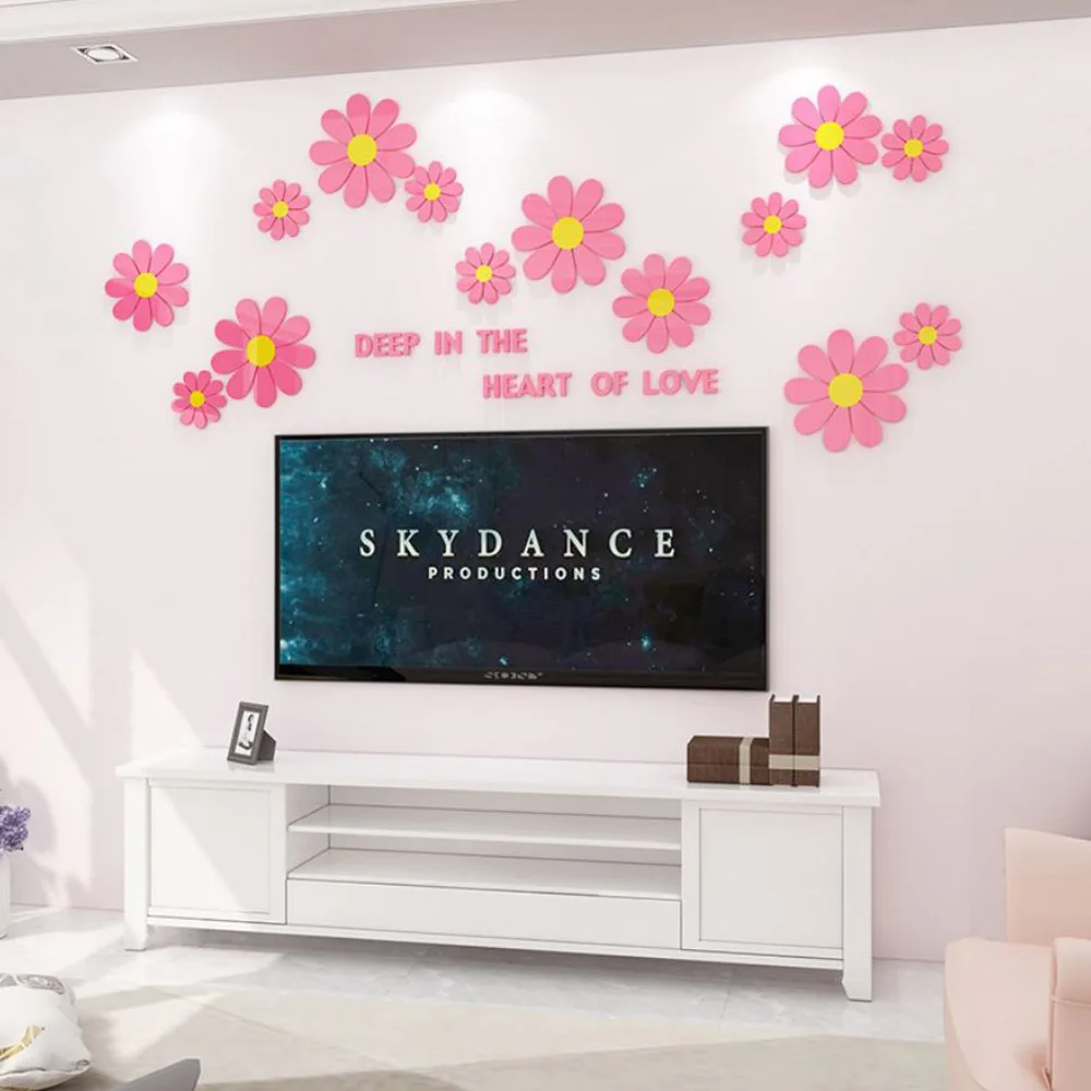 DIY Flower Loving Words Acrylic Crystal Wall Sticker Concise Creative Personalized Home Decor Art Poster for Living Room Bedroom