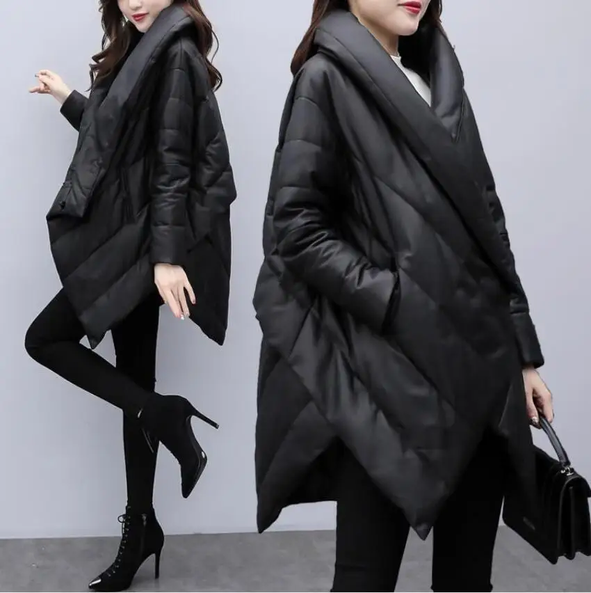 Winter 2020 New Long Sleeve Solid Color Irregular Black Cotton Warm Coat loose Large Size Jacket Fashion Women\'s Windbreaker