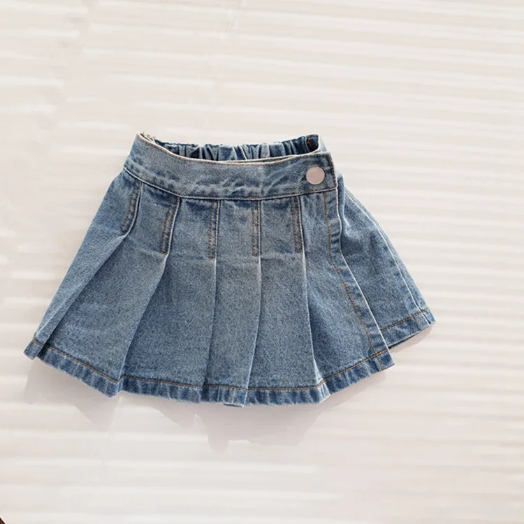 Summer Girls Denim Shorts Baby Skirts with Horts Kids Fake Skirt Children Bottoms Fashion Pleated Ruched Jeans Girls Pantskirt