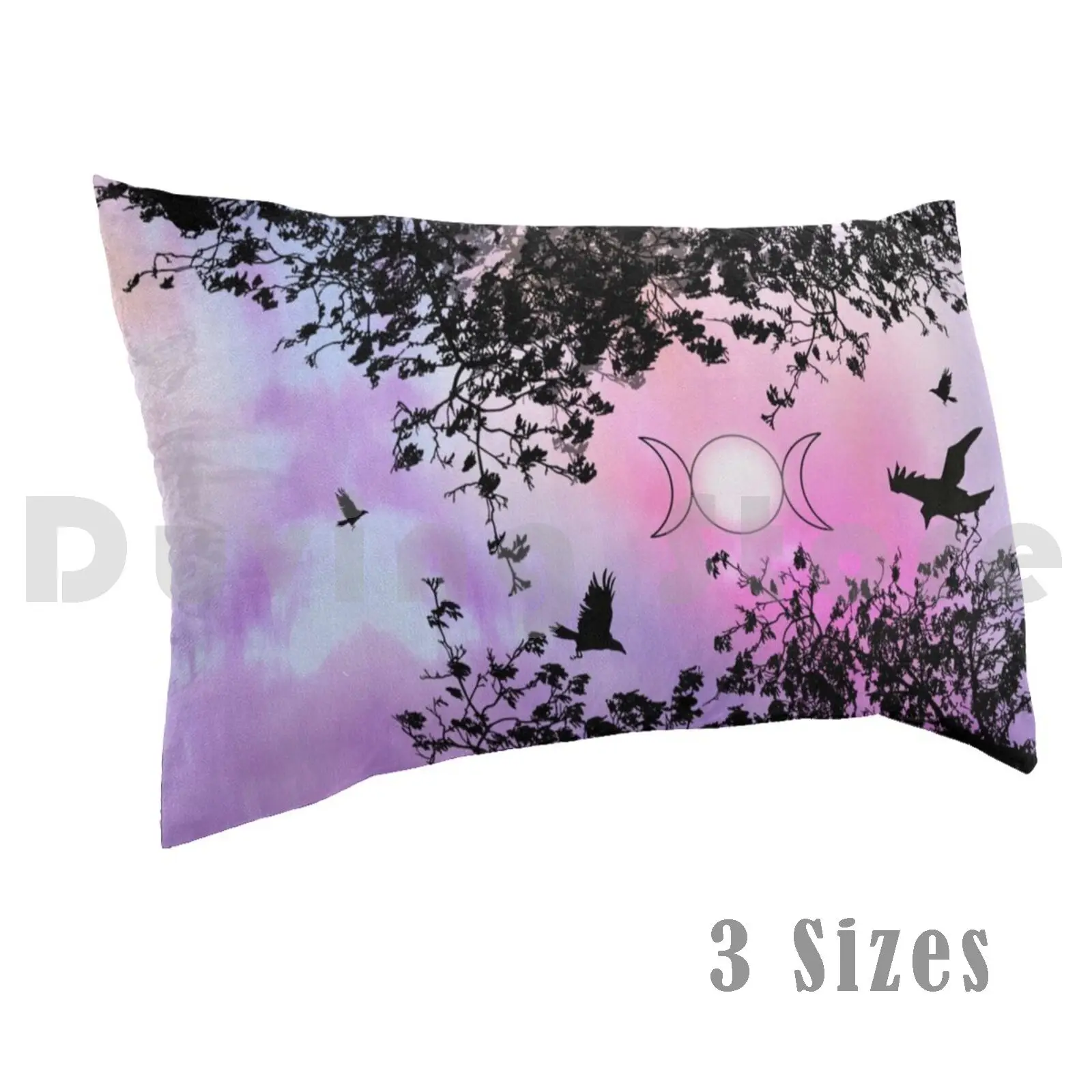 Raven Tree Pillow Case Printed 35x50 Watercolour Raven Triple Goddess Moon Wicca Pagan Crow