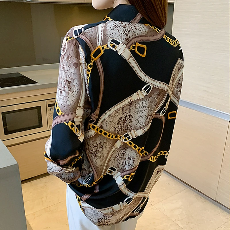 ファッション印刷シャツ女性のブラウス春秋の長袖シャツトップスblusas mujer