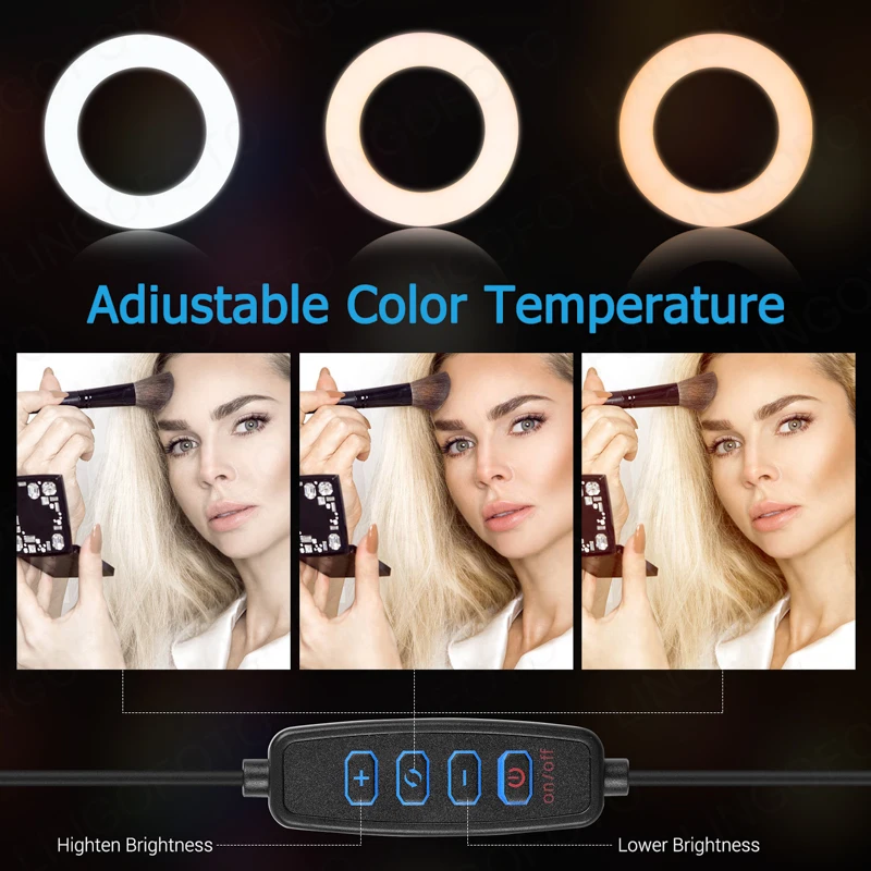 Светодиодный кольцевой светильник 6/8 дюйма два в одном с металлическим шлангом и держателем для телефона AC1048 AC1049