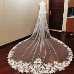 Customized Real Photos Romantic Lace Wedding Veil 2 Tiers 3m/3.5m/4m Long Veil with Blusher Comb Bridal Veil Velos De Novia
