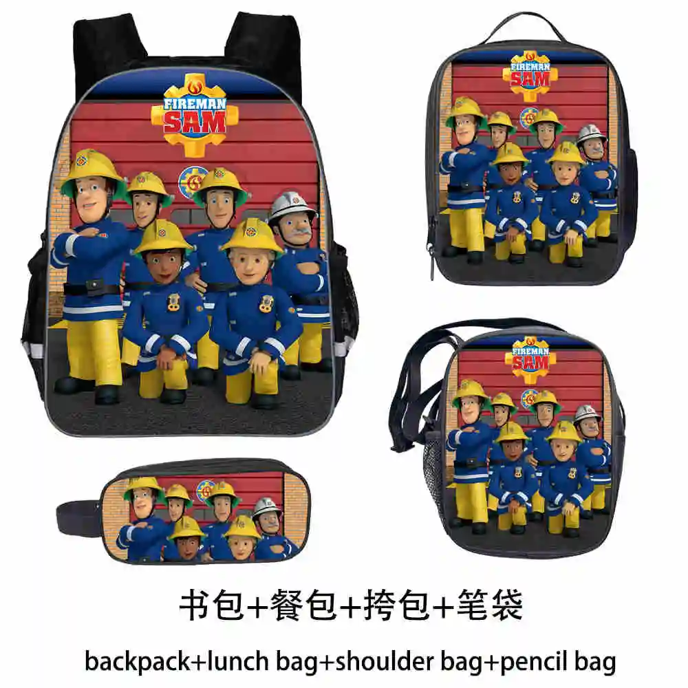 School Backpack for Kids Boys Girls Children Cartoon Anime Fireman Sam Printing Kindergarten Backpack Bookbags 3pcs/set