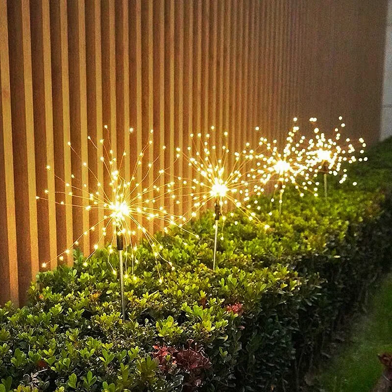 Lámpara Solar de fuegos artificiales para exteriores, globo de hierba, diente de león, Flash, cadena de luces de hadas, 90 /120/150 LED para jardín,