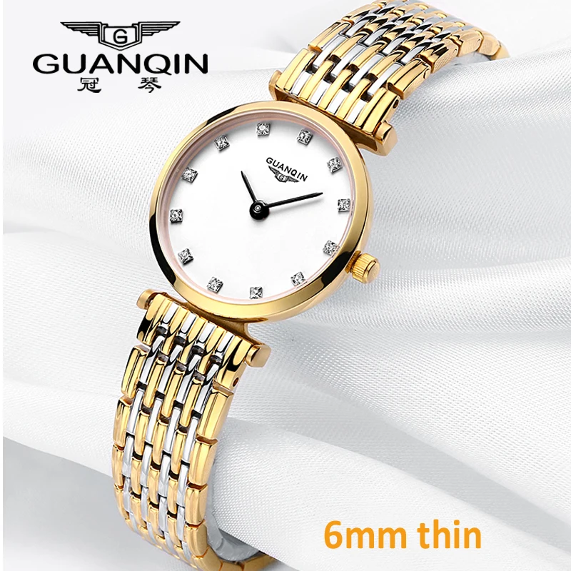 GUANQIN Women Watches Luxury Top Brand Watch Casual Fashion Ultra thin 6mm design Gold Silver Steel Dress Quartz Girl Watches