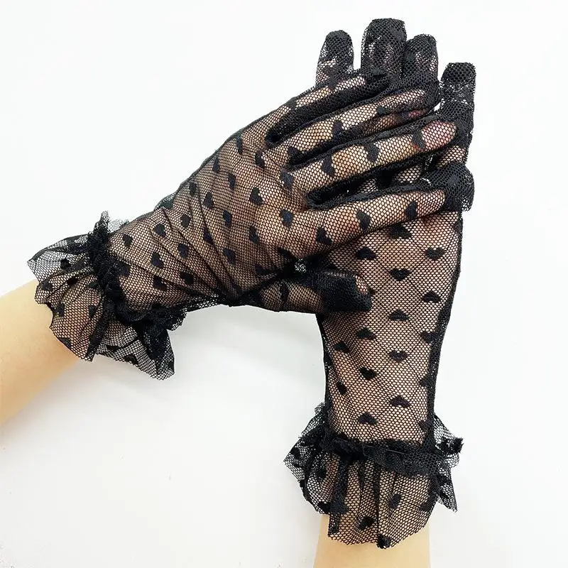 Cool Lace Gloves Summer Ladies Fashion Heart-Shaped Sexy Lace Stretch Short Lace Sunscreen Outdoor Sports Cycling Gloves