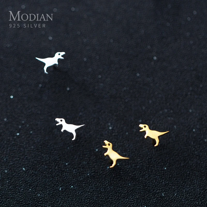 

Modian Simple Fashion Gold Color Dinosaur Stud Earrings For Women 2020 Tiny 100% 925 Sterling Silver Party Female Jewelry