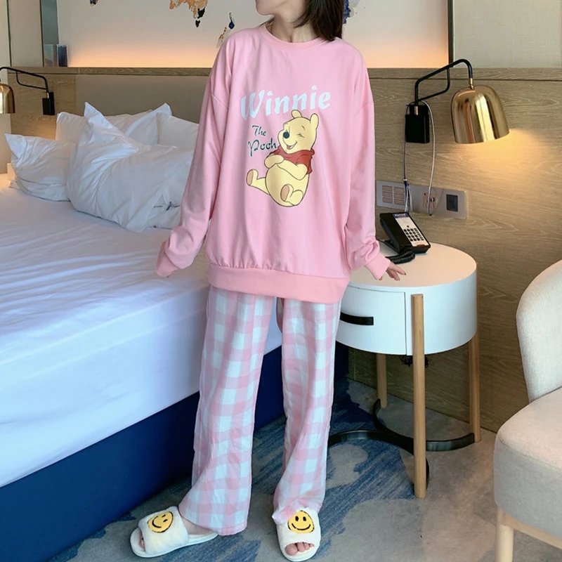 Pajamas Cartoon Cute Pooh Long-sleeved Pajamas Spring And Autumn Women\'s New Casual Loose  Round Neck Home Wear Outer Wear