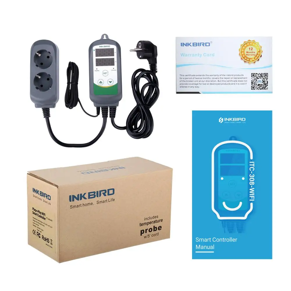 INKBIRD-Wi-Fi Plug Digital controlador de temperatura, Termostato Regulador, relés duplos, Aquecimento e Arrefecimento, Homebrewing, ITC-308, 308,