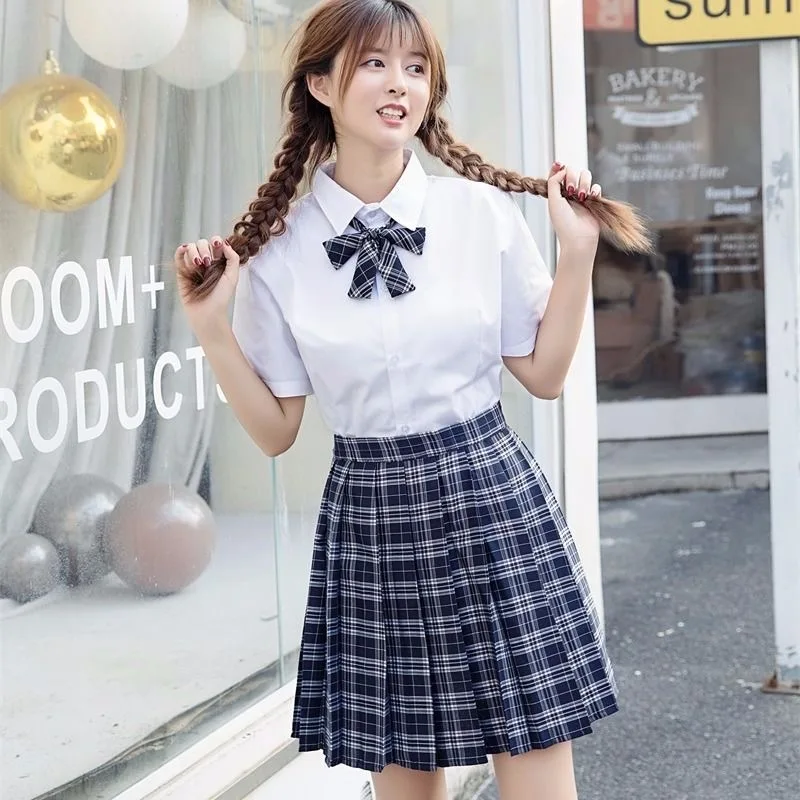 2021 Spring Sailor Suit Preppy Style Loose Japanese Uniforms JK Short Sleeve Shirt Pleated Skirt And BowTie School Uniform Sets