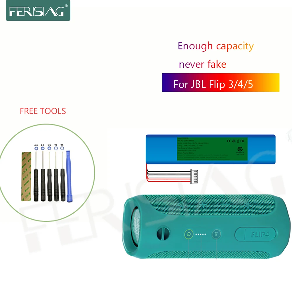 

FERISING for JBL Flip 3 4 5 JBLFLIP3GRAY 4 Special Edition GSP872693 / P763098 03 / GSP872693 01 / SUN-INTE-152 battery Flip4