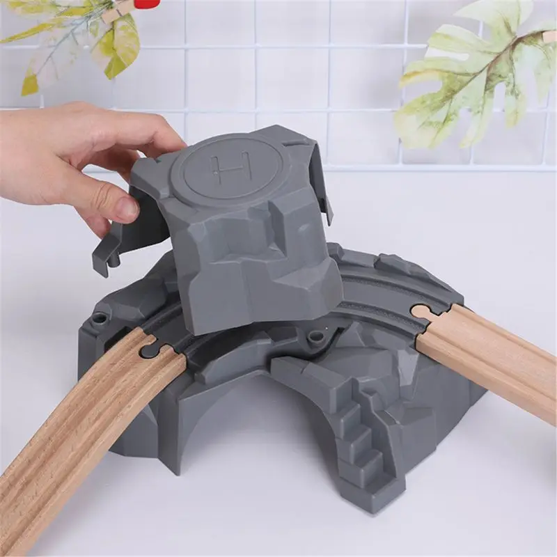 Plastic Grey Double Tunnel Wooden Train Track Accessories Tunnel Track Train Slot Wood Railway Toys Bloques De Construccion