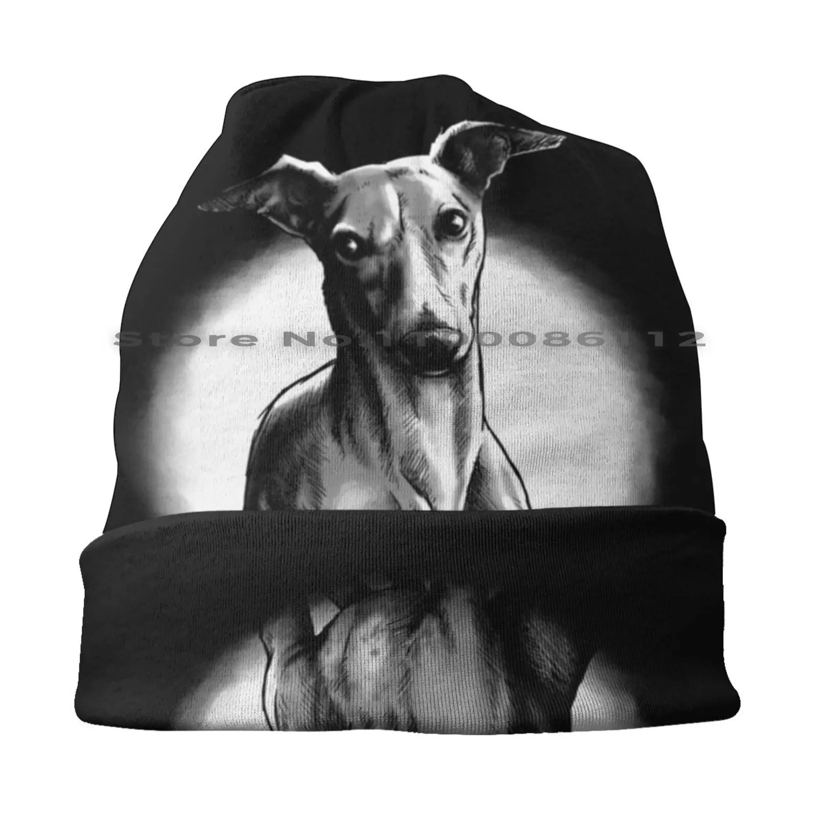 Whippet Dog Portrait ( Monochromatic ) Beanies Knit Hat English Whippet Snap Dog Sighthound Dogs Dog Portrait Cute Dog Dog