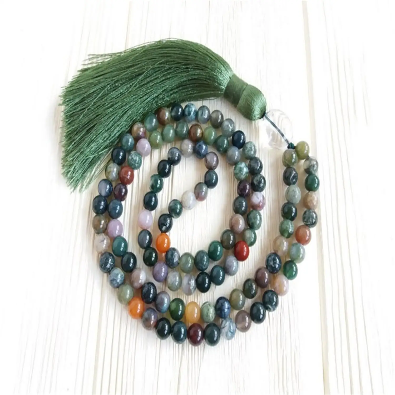 

8mm Moss Agate Amethyst 108 Beads Handmade Tassel Necklace Meditation Chakra Religious Spirituality Japa Spiritua Wristband