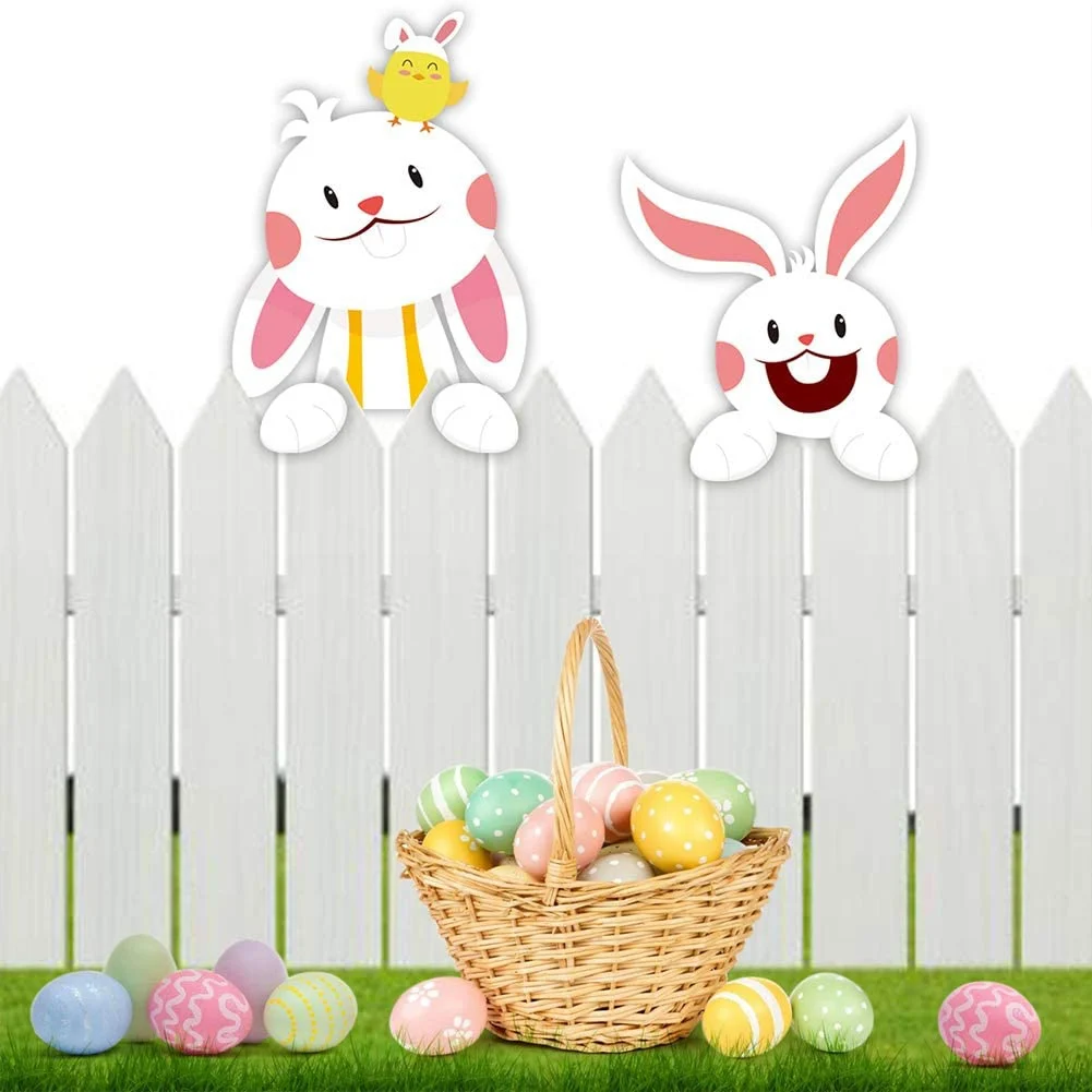 Easter Christmas Fence Peeker Decoration Garden Yard Decorations Bunny Chicken Santa Claus Elk Peeker DIY Outdoor Fence Sign