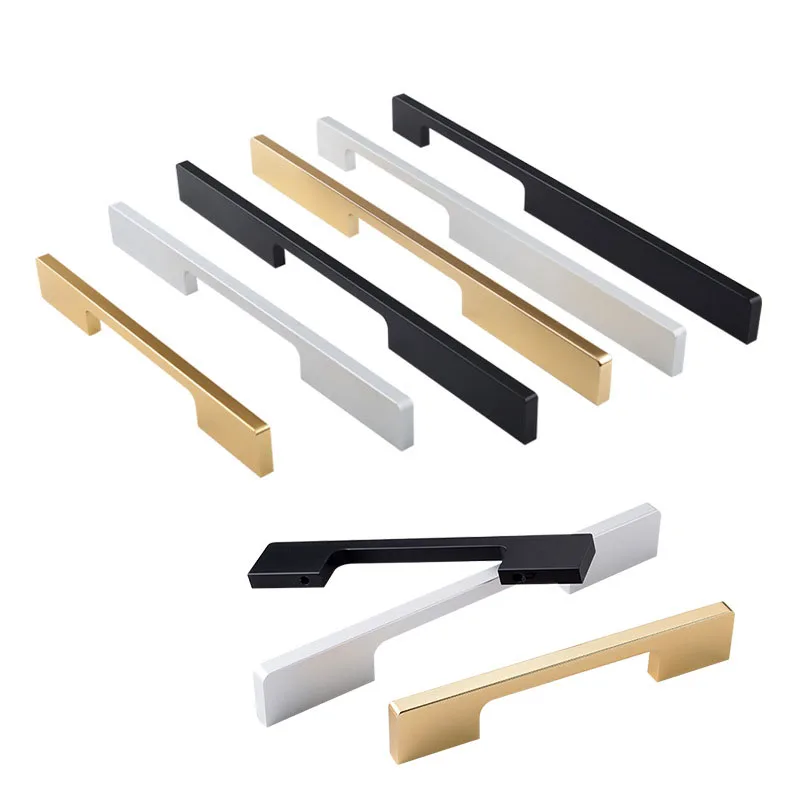 Long 12-1200mm Wardrobe Handle Gold/Black/Silver Aluminum Furniture Door Pull Dresser Closet Knob