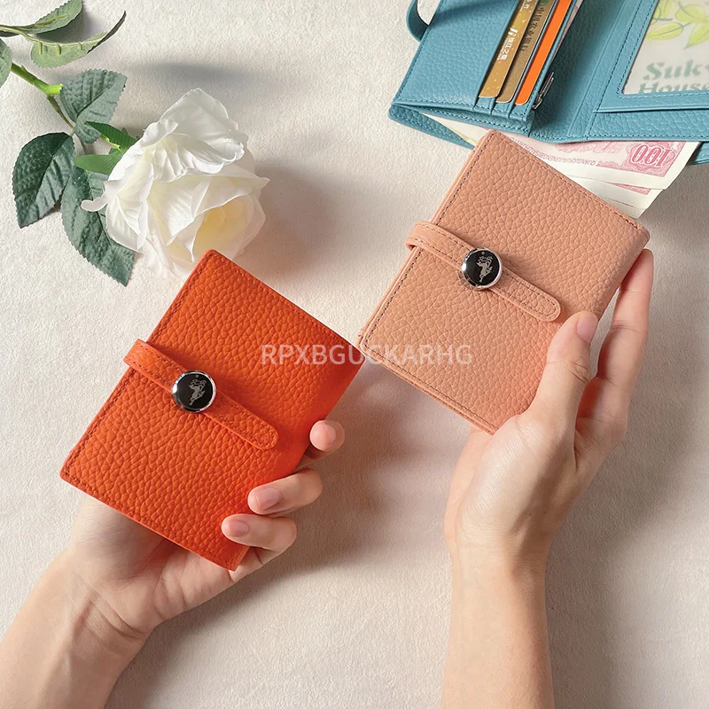 Genuine Leather Women Wallets Luxury Long Hasp Lychee Pattern Coin Purses Female Brand Solid Colors New Thin Clutch Phone Bag