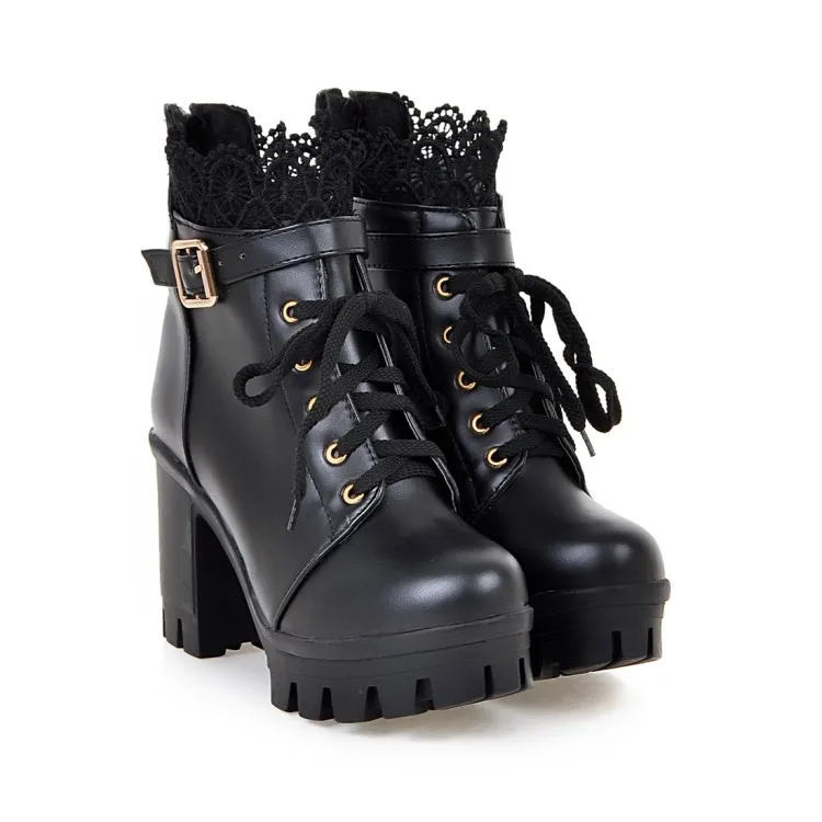 High Heels Women Winter Boots Zipper Motorcycle Boots Warm Fur Round Toe Platform Boots Female Ankle Boots Plus Size 43