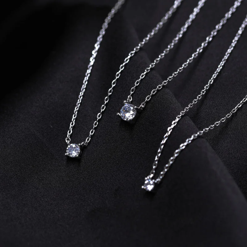 Elegant 925 Sterling Silver Shiny Zircon Geometry Necklace 0.3cm/0.4cm/0.5cm Silver O-Chain Necklace Women Gift wedding Jeweller