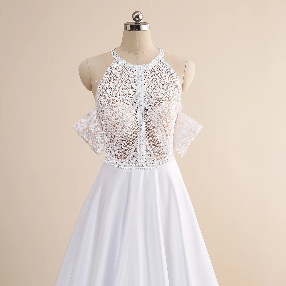 Boho vestidos de casamento 2022 ilusão o pescoço a linha do laço vestidos de casamento botão cetim trem varredura longo vestidos de noiva robe de mariee