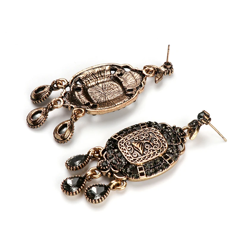 Kinel 2020 New Boho Ethnic Big Drop Earrings Antique Gold Beach Gray Crystal Bridal Earrings For Women Vintage Jewelry