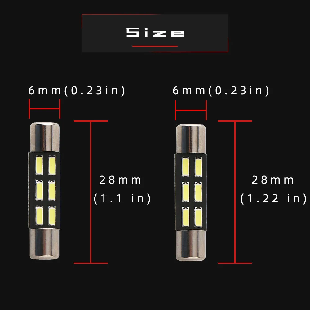 6614F C5W T6 Festoon Light 10PCS 28mm 31mm Led Vanity Mirror Reading Light Sun Visor 12V White Interior Car Roof Lamp 7000K