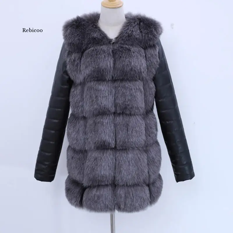 Winter New Women Fur Coat High Imitation Silver Fox Fur Coat Removable Sleeves Thick Warm Coats Fox Coat Overcoat