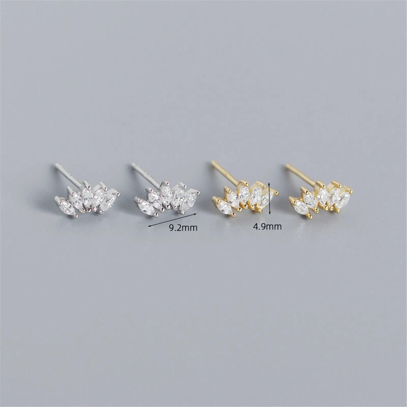 Fan Shape Sterling 925 Silver Stud Earrings with Horse Eyes' Zircon Diamond for Women Gold Color Ladies Jewelry Aretes