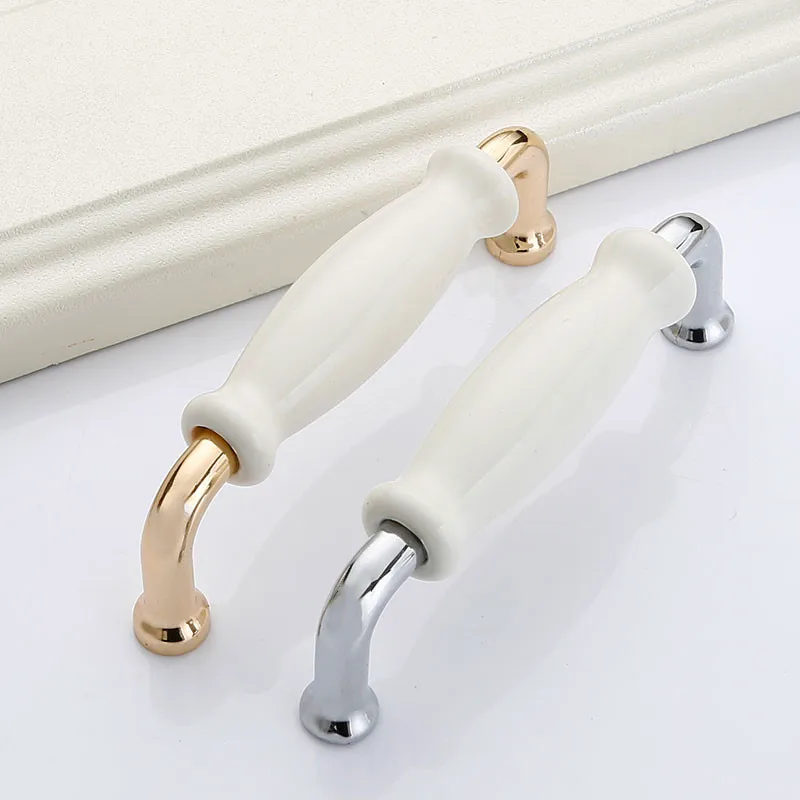 KK&FING White Ceramic Door Handles Modern Furniture Knobs Zinc Alloy Ceramic Pulls Kitchen Cupboards Cabinet Door Drawer Handle