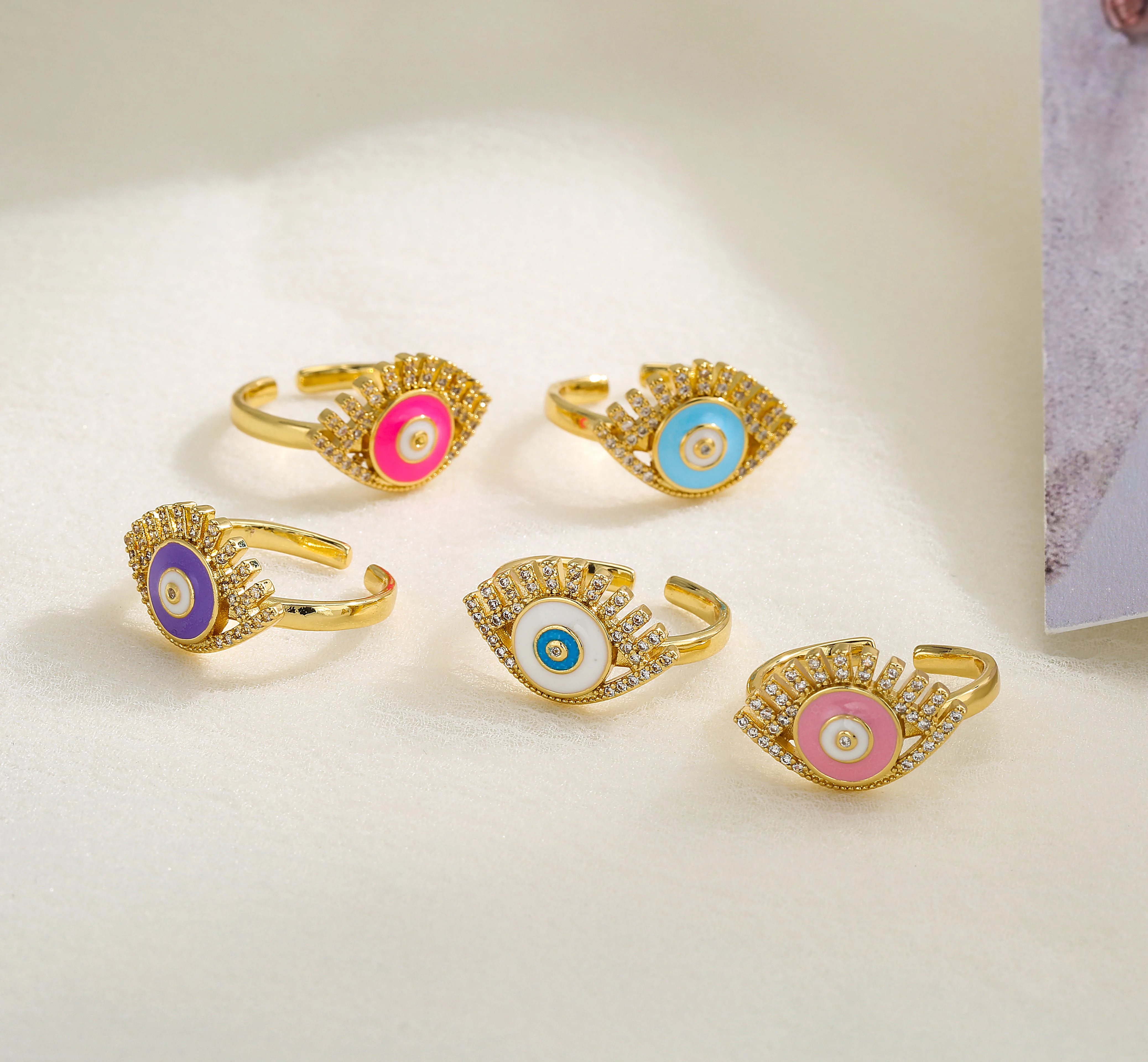 HECHENG,Lucky Eyes Gold Color Cooper Micro Pave Cubic Zircon Ring,Jewelry Adjustale Women Ring