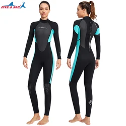 Full Wetsuit for Women, 3mm Wet Suits, Neoprene, Surfing, Scuba Diving, Snorkeling, Long Sleeves, Back Zip, Thermal Swimsuit,
