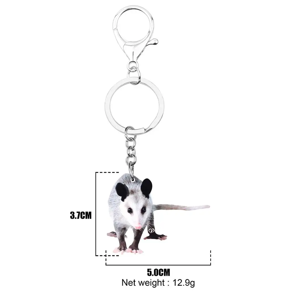 Bonsny Acrylic Gray Opossum Keychains Long Lovely Animal Keyring Jewelry For Women Kids Girls Trendy Gift Car Wallet Accessories