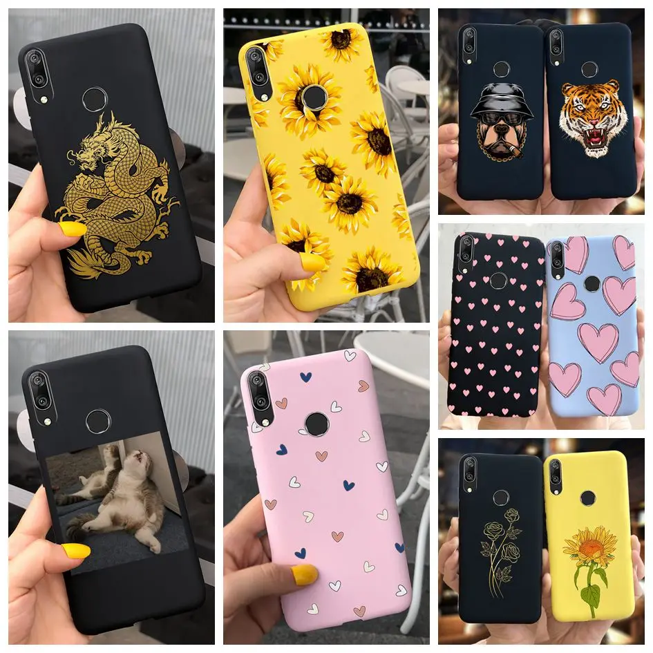 Y7 2019 Case For Huawei Y7 Pro 2019 Silicone Coque Dragon Flower Soft Cute TPU Cover For Huawei Y 7 Y7 2019 DUB-LX1 LX2 LX3 Case