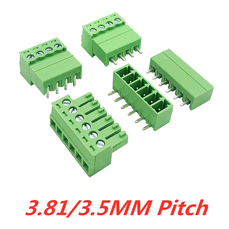 

10PCS 3.5mm / 3.81mm Pluggable Terminal Block Connector 2P/3P/4P/5P/6P/8P Plug-in PCB Straight Curved needle seat Set