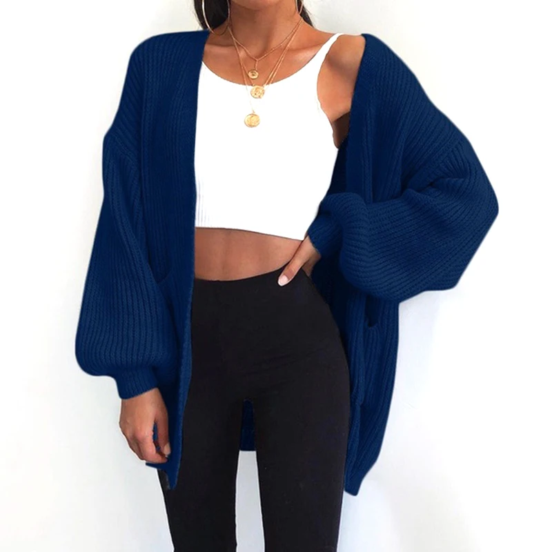 Women Autumn Solid Long Sleeve Oversized Loose Knitwear Cardigan Sweater Coats Female Casual Chunky Knitted Outwear Top Clothing