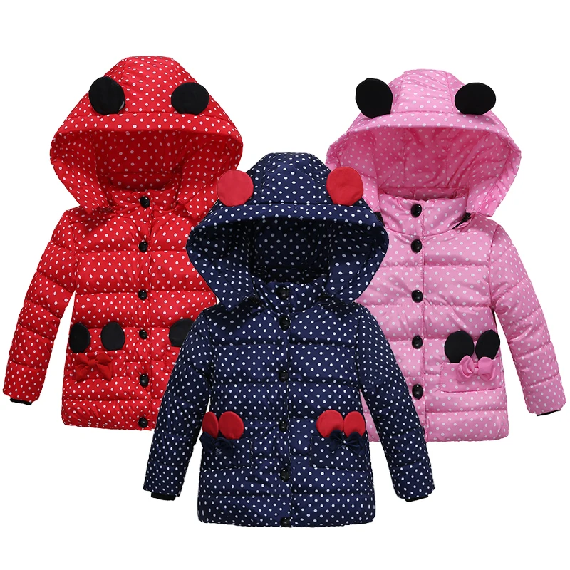 

2020 Winter Coats Jackets For Girls Children Cotton-Padded Jacket Cute Girls Long-Sleeved Plus Velvet Polka-Dot Warm Jacket 2-5T