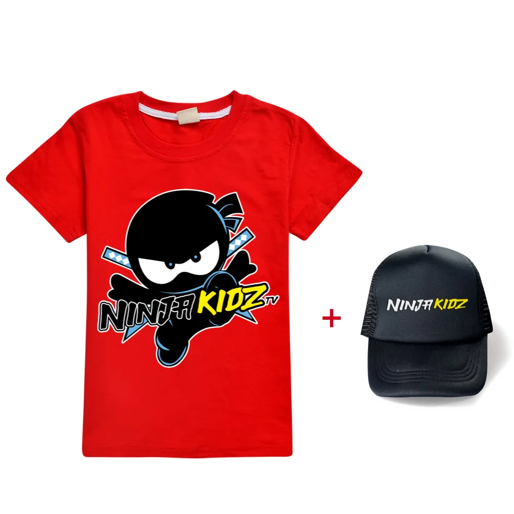 2021 NINJA KIDZ  Boys Girls T Shirt + hat Children Short Sleeve Kids Casual Tops Tees Toddler Streetwear Clothing