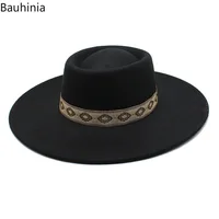 New Solid Color 9.5CM Wide Brim Bowler Wool Jazz Fedoras Hat Retro Men Trilby Cap Panama Formal Dress Hats Sombrero Hombre