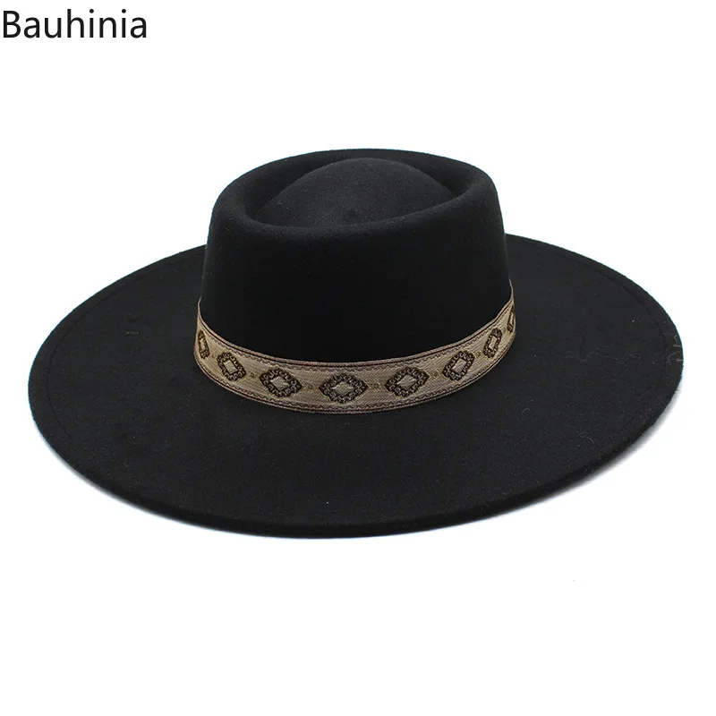 Nowy Solid Color 9.5CM szerokie rondo melonik wełna Jazz kapelusz Fedoras Retro mężczyźni kapelusz filcowy Panama formalna sukienka kapelusze Sombrero Hombre