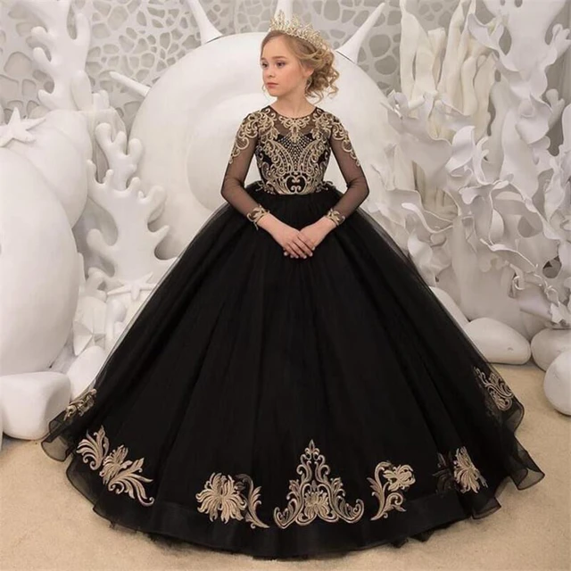 Flower girl dresses black and gold store