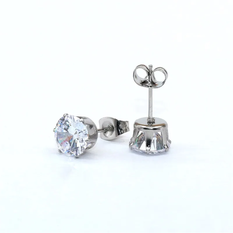 Klassische Ohrstecker aus Edelstahl, weiß, mit AAA-runden weißen Zirkonia-Steinen, 3 mm. – Detail 25